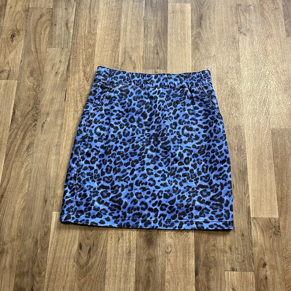 Boston Proper Blue Cheetah Print Denim Mini Skort Size 6 - Picture 1 of 7
